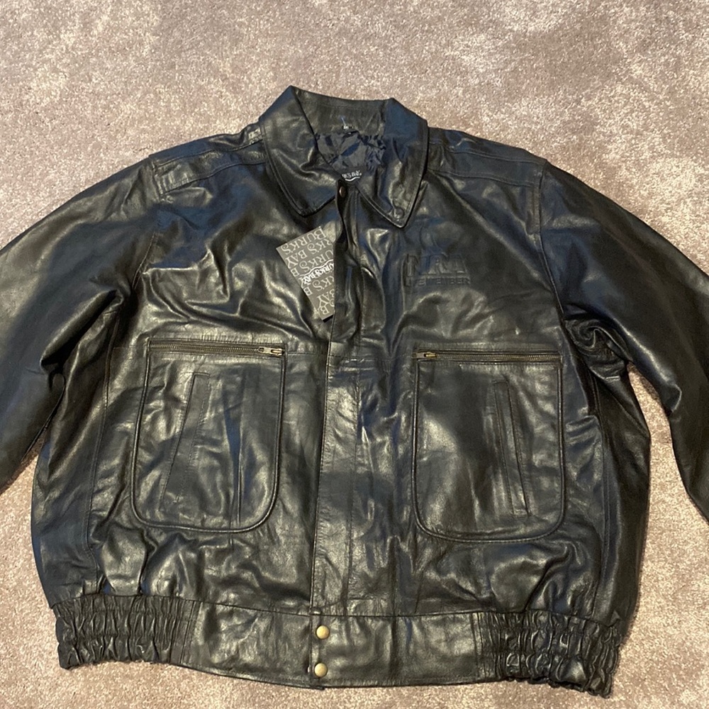 Burks Bay Genuine Leather Bomber Jacket Black Vintage Motorcycle SIZE 3XL